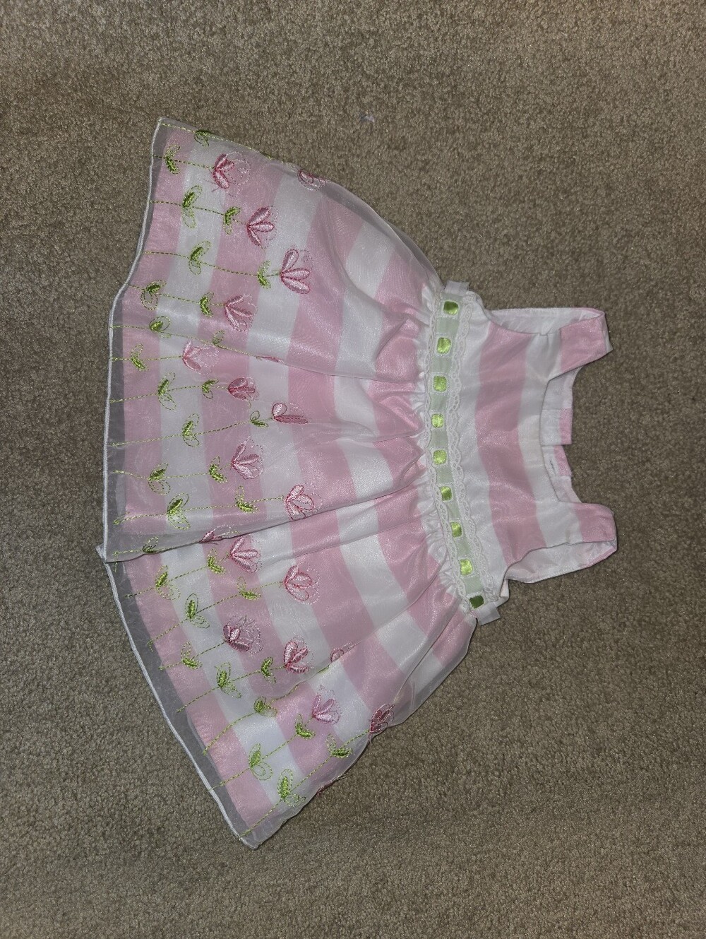 Pink and White Striped Baby Dress with Ribbon Detail